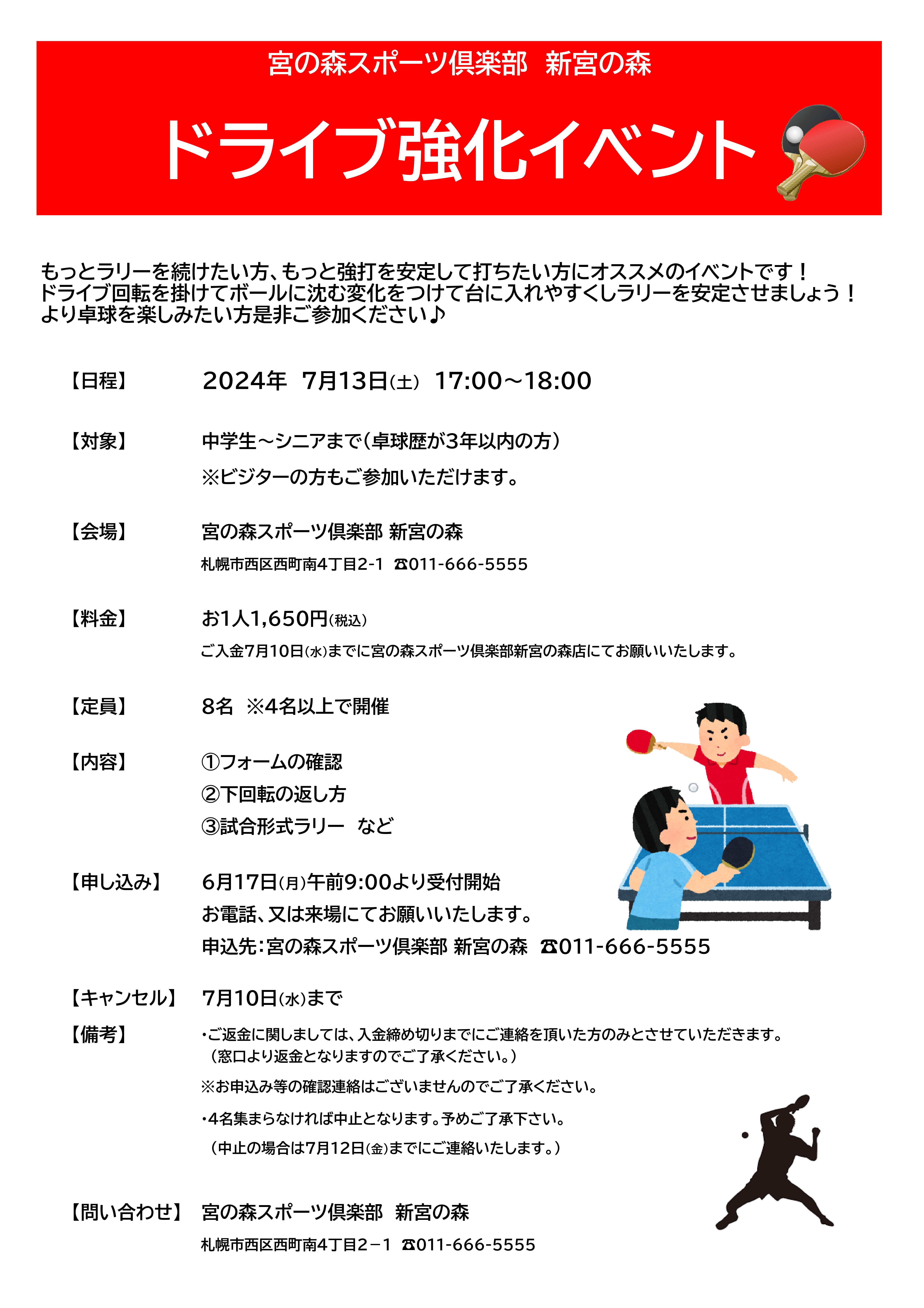 【卓球スクール】ドライブ強化イベント開催！！