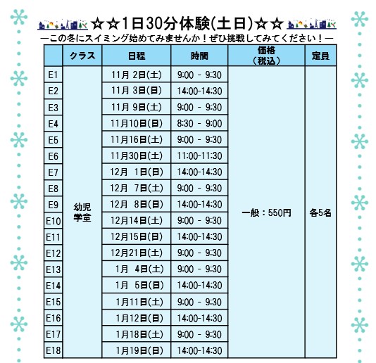 寒さなんてふっとばせ！冬の短期水泳教室開催中！