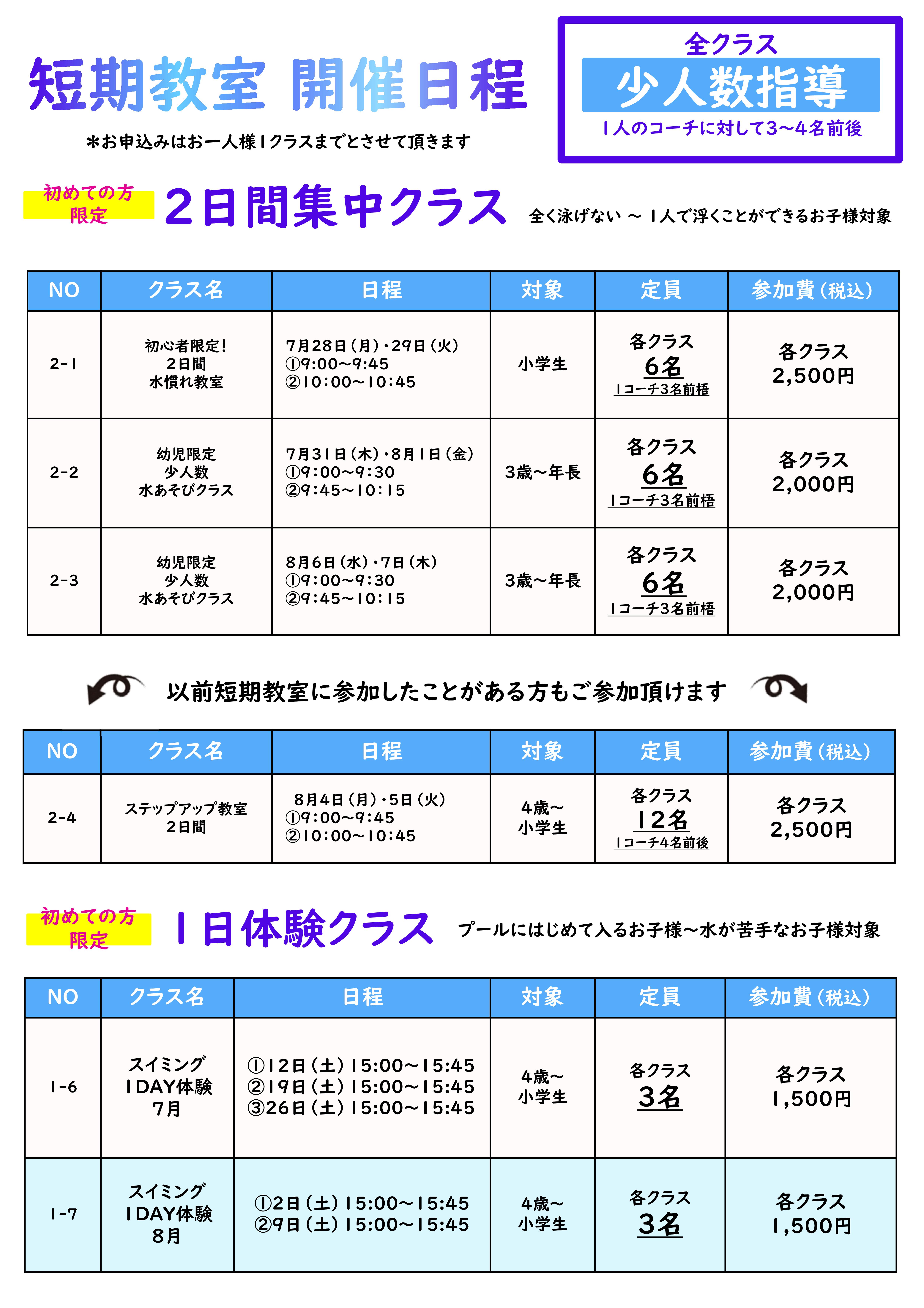 【夏　感動の短期水泳教室】受付開始！