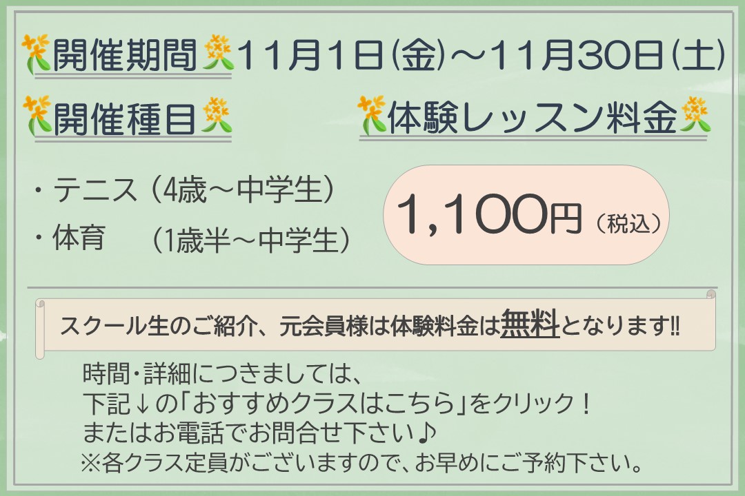 【子ども種目】秋の体験レッスン受付中‼