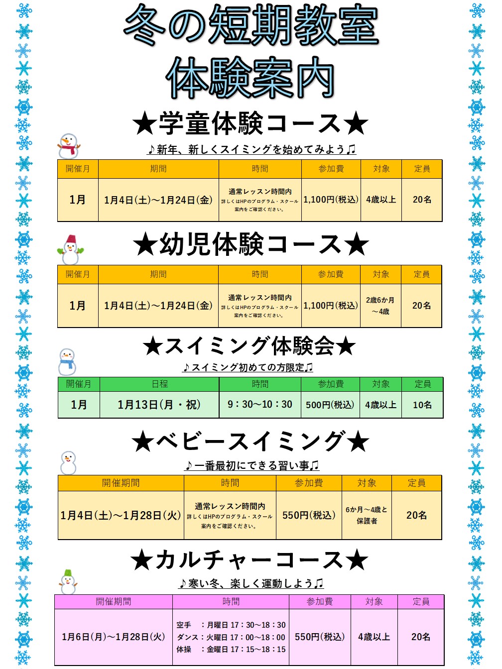 冬の短期水泳教室開催中！